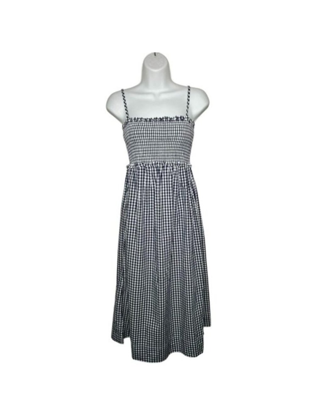 J.Crew Re-Imagined Gingham Smocked Midi Dress Navy White Check Sundress Size M - Picture 2 of 11